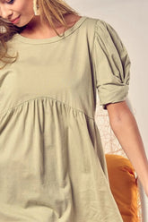 BiBi Cotton Span Knit With Puff Sleeve Baby Doll Top OutfitFlow
